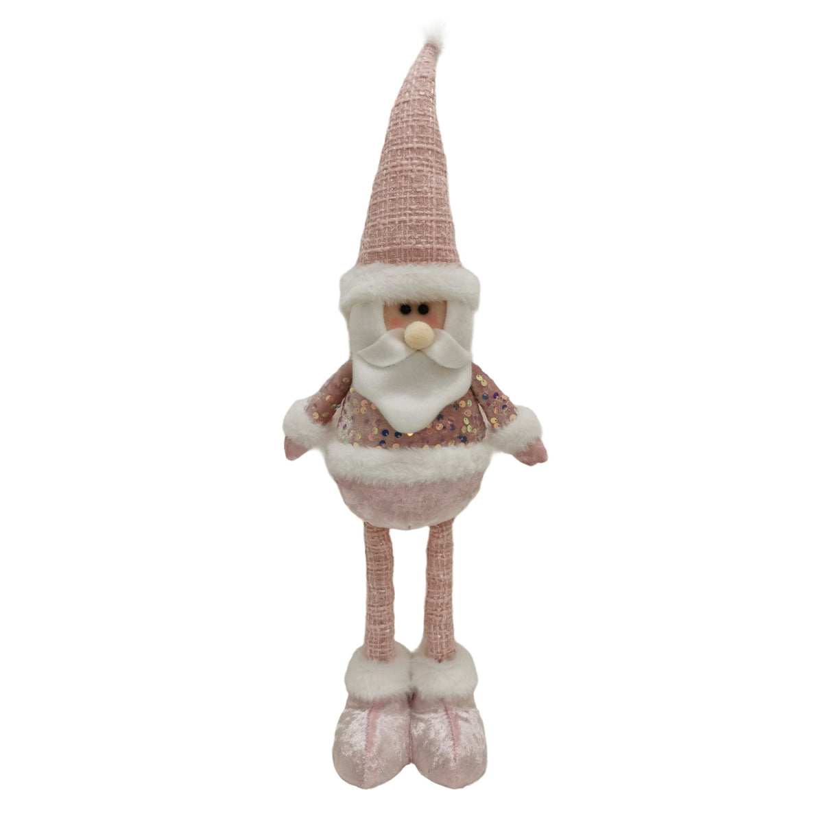 Figurina Decorativa Mos Craciun, Picioare Telescopice si Inaltime Reglabila 44-54 cm, Bluza cu Paiete, Poliester, Roz