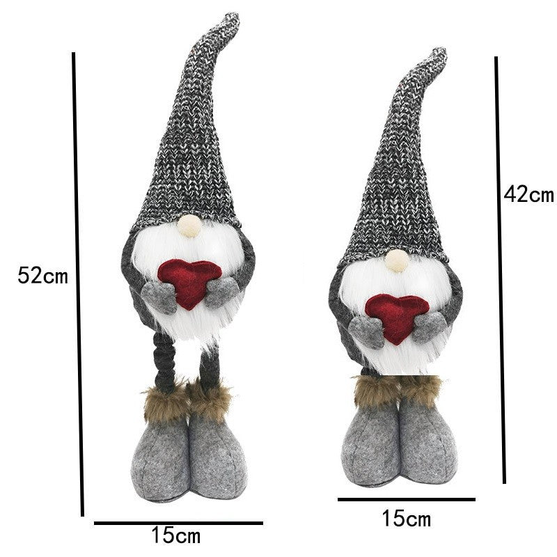 Figurină Decorativă de Crăciun, Spiriduș Omul Pădurii Îndrăgostit, Picioare Telescopice, Poliester, Înălțime Reglabilă 42 - 52 cm, Gri/Roșu