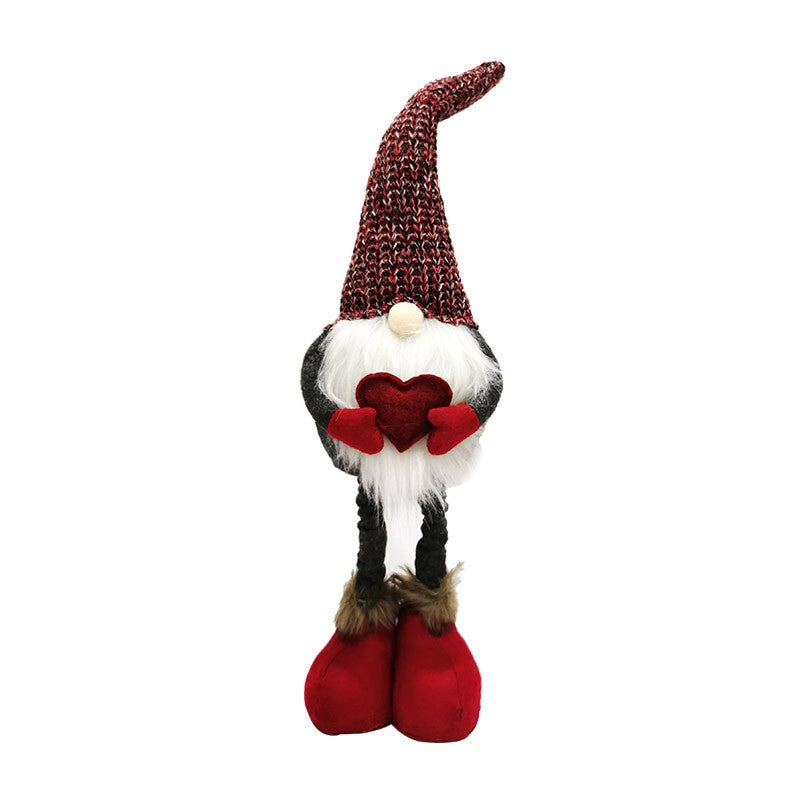 Figurina Decorativa Craciun, Spiridus Omul Padurii Indragostit, Picioare Telescopice, Poliester, Inaltime Reglabila 42-52 cm, Rosu/Gri