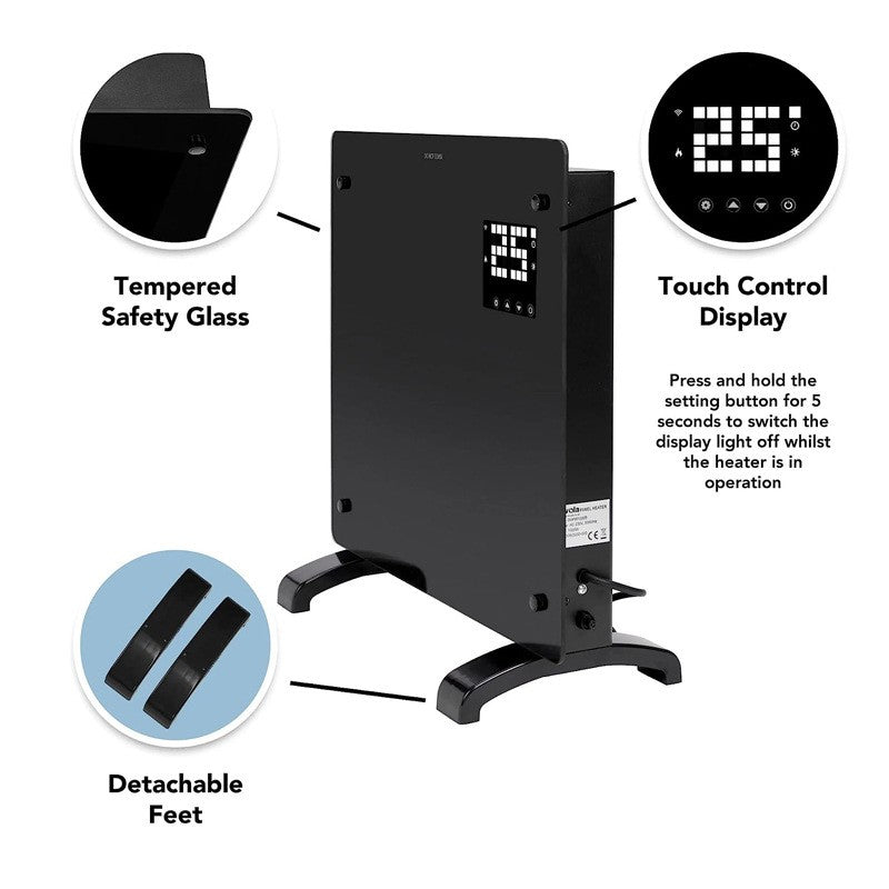 Flippry Convector Electric 2000W cu Wi-Fi, Control Telefon, Termostat Ajustabil, Panou Touch Screen, Afisaj LED, Protectie Supraincalzire, 82.3x12x45.6 cm, Negru