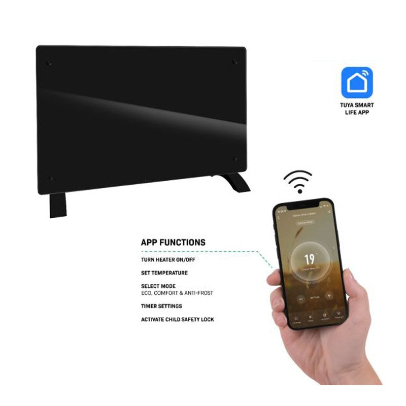 Flippry Convector Electric 2000W cu Wi-Fi, Control Telefon, Termostat Ajustabil, Panou Touch Screen, Afisaj LED, Protectie Supraincalzire, 82.3x12x45.6 cm, Negru