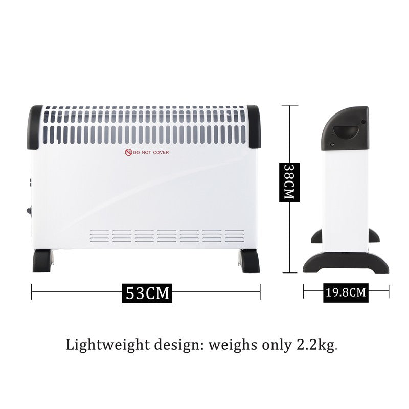 Convector Electric de Podea sau Perete, Putere 2000W, 3 Trepte de Incalzire, Termostat Reglabil, Protectie Supraincalzire, Metal, 53x19.8x38 cm, Alb