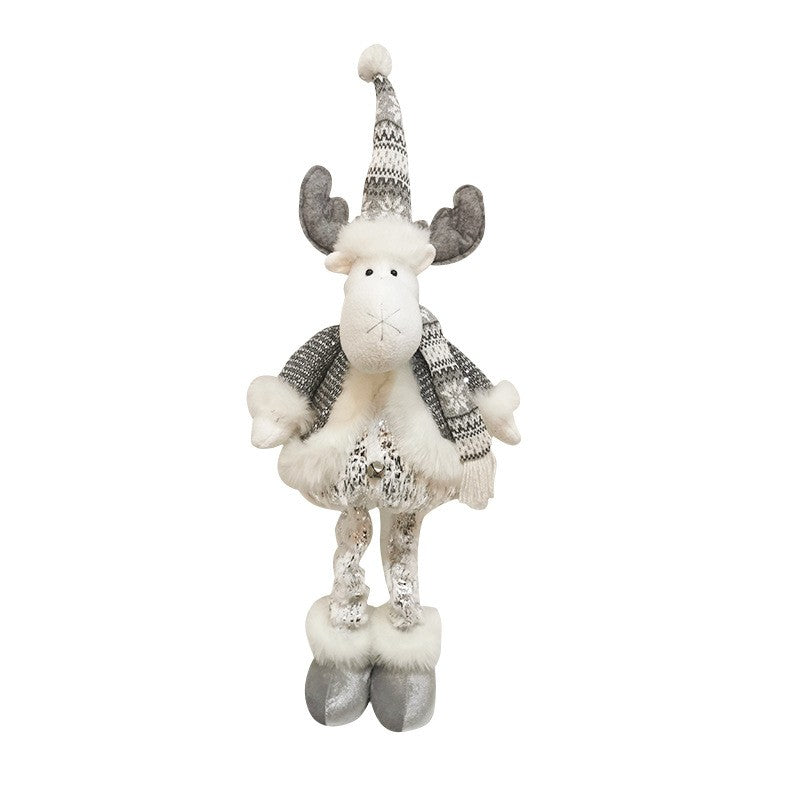 Figurina Decorativa Craciun, Ren cu Picioare Telescopice, Inaltime Reglabila, Pantaloni Luciosi, Poliester, 52-82 cm, Alb/Argintiu