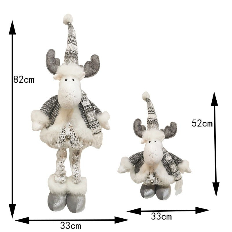 Figurina Decorativa Craciun, Ren cu Picioare Telescopice, Inaltime Reglabila, Pantaloni Luciosi, Poliester, 52-82 cm, Alb/Argintiu