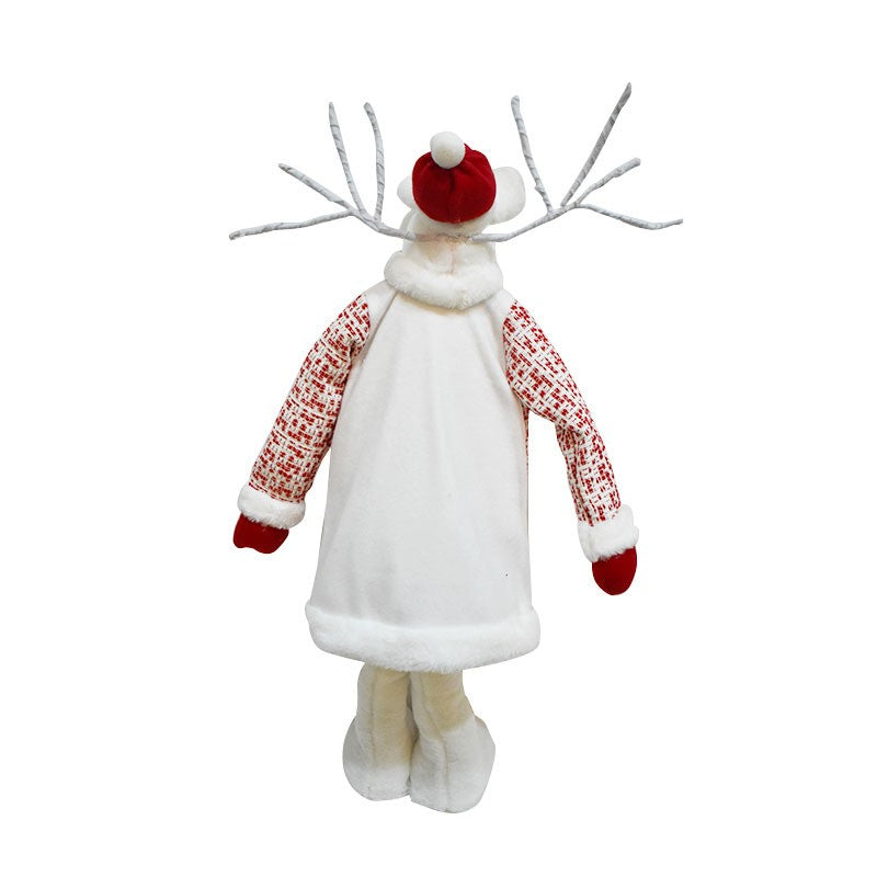 Figurina Decorativa Craciun, Ren cu Picioare Telescopice si Inaltime Reglabila, Textil din Poliester, Alb si Rosu, 42-80 cm