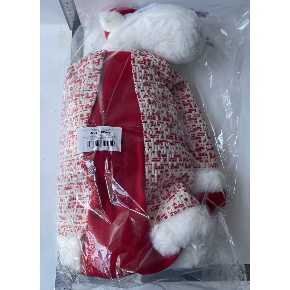 Figurina Decorativa Craciun, Ren cu Picioare Telescopice si Inaltime Reglabila, Textil din Poliester, Alb si Rosu, 42-80 cm