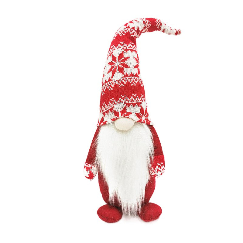 Figurina Decorativa Craciun, Spiridus Omul Padurii cu Barba Lunga, Ornament Stil Nordic, Poliester, Inaltime 47 cm, Rosu/Alb