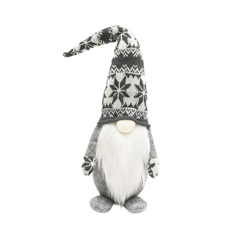 Figurina Decorativa Craciun, Spiridus Omul Padurii cu Barba Lunga, Ornament Stil Nordic din Poliester, Gri, Inaltime 47 cm