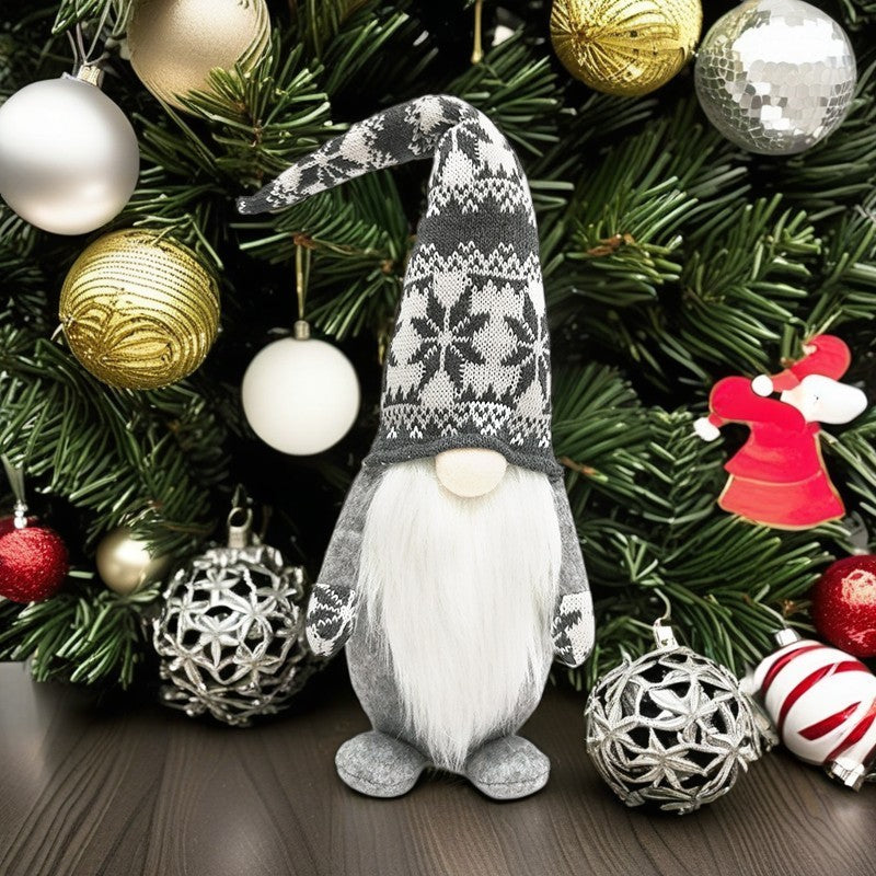 Figurina Decorativa Craciun, Spiridus Omul Padurii cu Barba Lunga, Ornament Stil Nordic din Poliester, Gri, Inaltime 47 cm