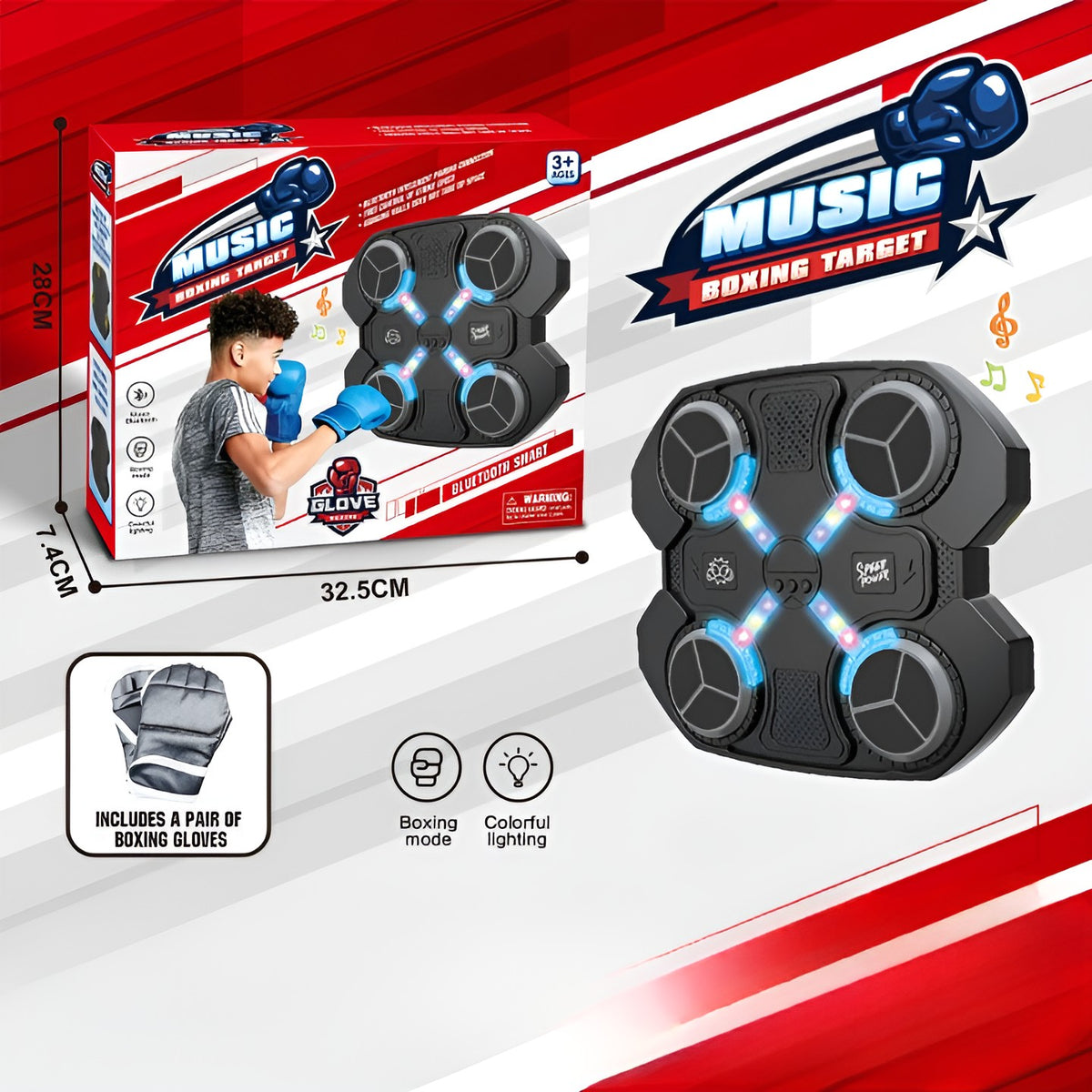 Jucarie De Boxat Interactiva Pentru Copii Cu Muzica Si Lumini, Antrenament Box Si Coordonare Motorie, Include Manusi De Box, 32.5x28x7.4 cm, Negru