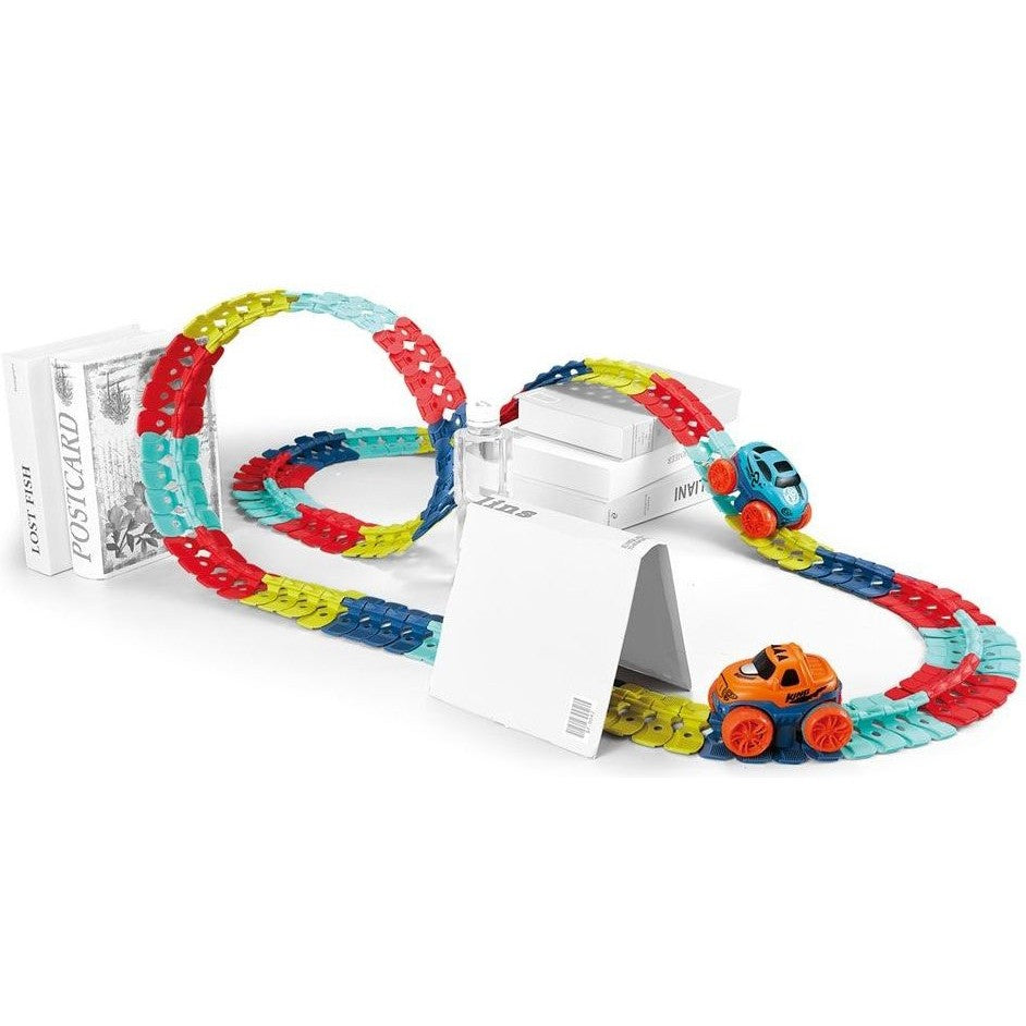 Jucarie de Constructie RollerCoaster, Traseu Interactiv cu Masinuta Electrica si Lumini, Plastic Rezistent, 138 Piese, Multicolor
