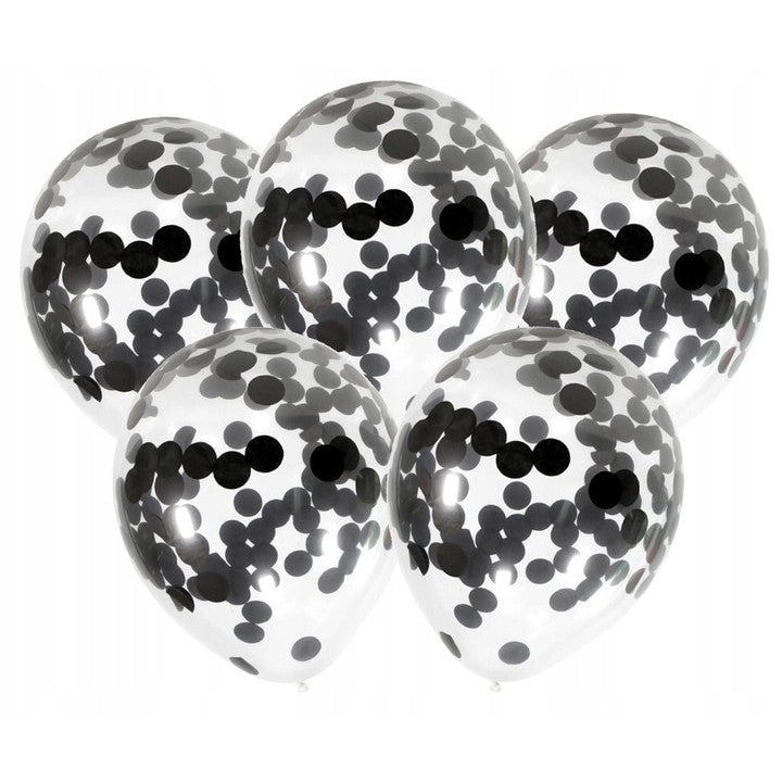 Set 10 Baloane Party din Latex, Model Mix cu Confetti, Ideale pentru Petreceri, Compatibile cu Aer sau Heliu, Biodegradabile, Negru si Transparent, 25 cm, 2.2 g