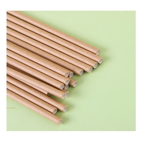 Set 100 Paie Biodegradabile, Paie Din Hartie Ecologice Pentru Bauturi, Model Uni, Kraft, 20 cm x 0.6 cm, 100 Bucati