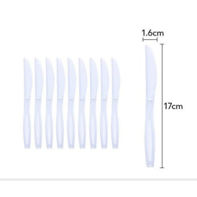 Set 10 Cuțite De Unică Folosință, Tacâmuri Plastic Rezistent Pentru Catering Și Picnic, 17 x 1.6 cm, Alb