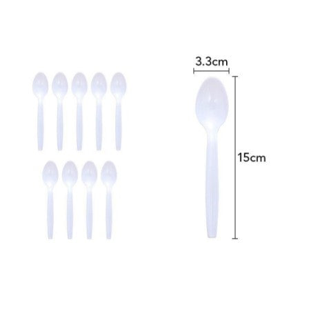 Set 10 Linguri de Unica Folosinta, Tacamuri din Plastic, Rezistente, 15 x 3.3 cm, Alb