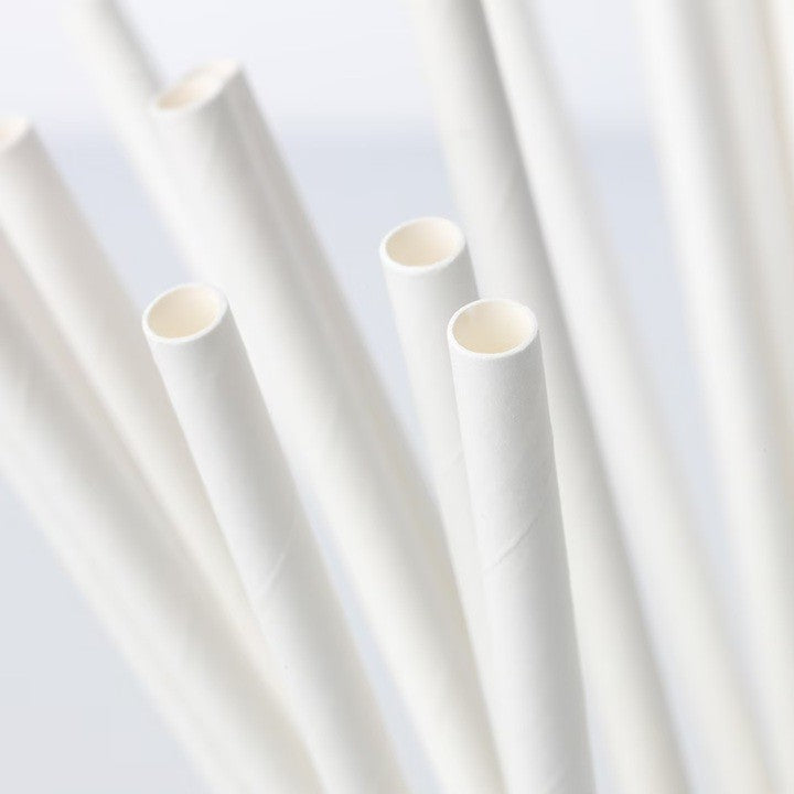 Set 100 Paie din Hartie Biodegradabila, Paie Ecologice pentru Cocktail si Suc, Model Uni, 20 cm, Alb