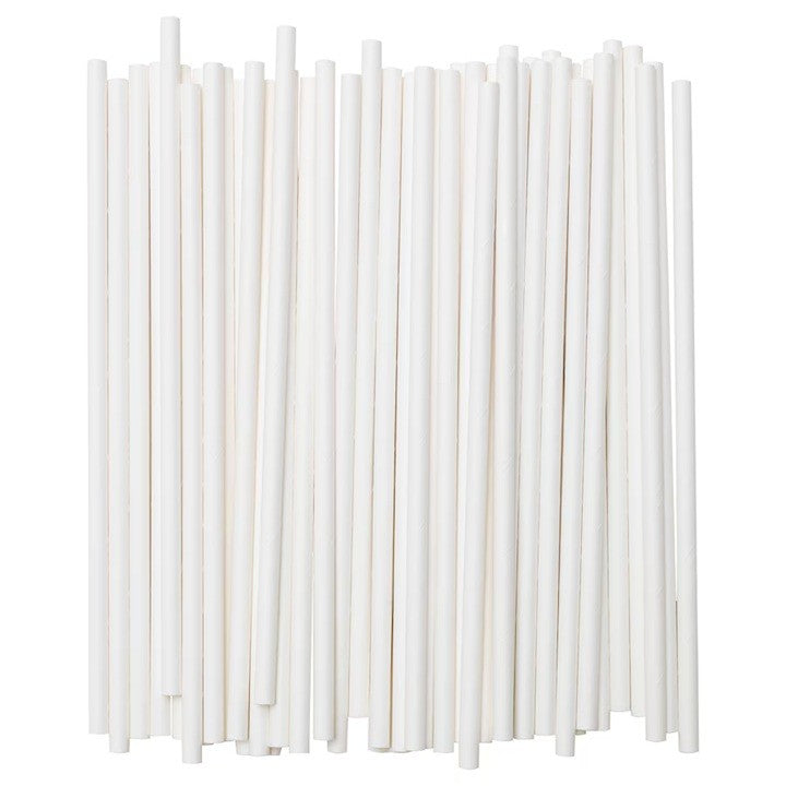 Set 100 Paie din Hartie Biodegradabila, Paie Ecologice pentru Cocktail si Suc, Model Uni, 20 cm, Alb
