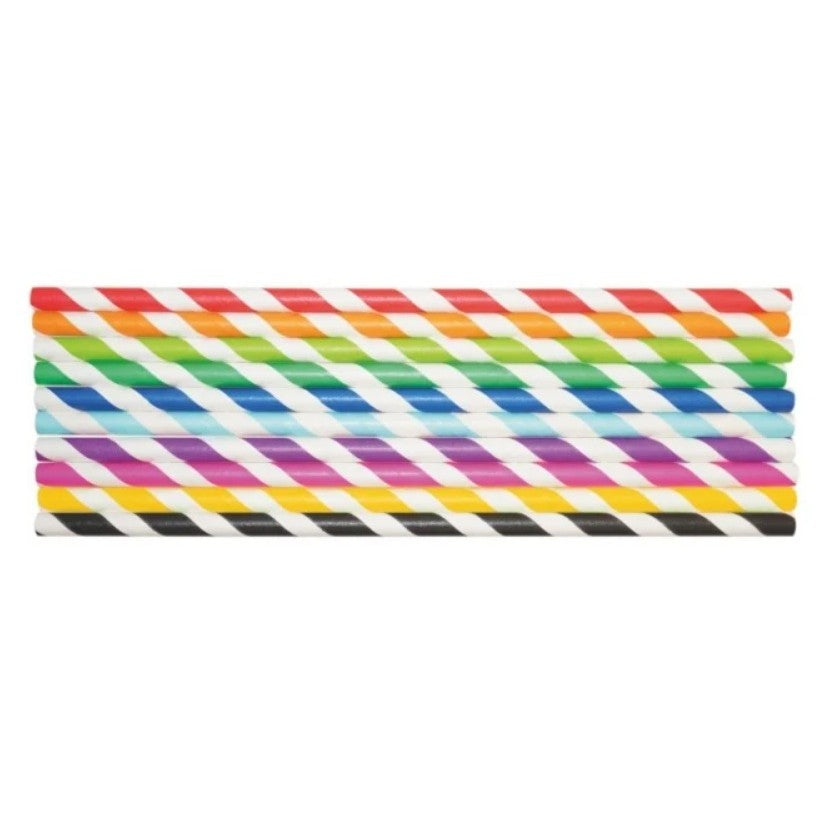 Set Paie din Hartie Biodegradabila, Model cu Dungi pentru Cocktail si Party, Ecologice, 20 cm, Multicolor, 25 Bucati