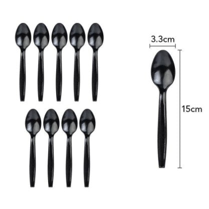 Set 10 Linguri de Unică Folosință, Tacâmuri din Plastic Rezistent pentru Catering și Evenimente, 15 x 3.3 cm, Negru
