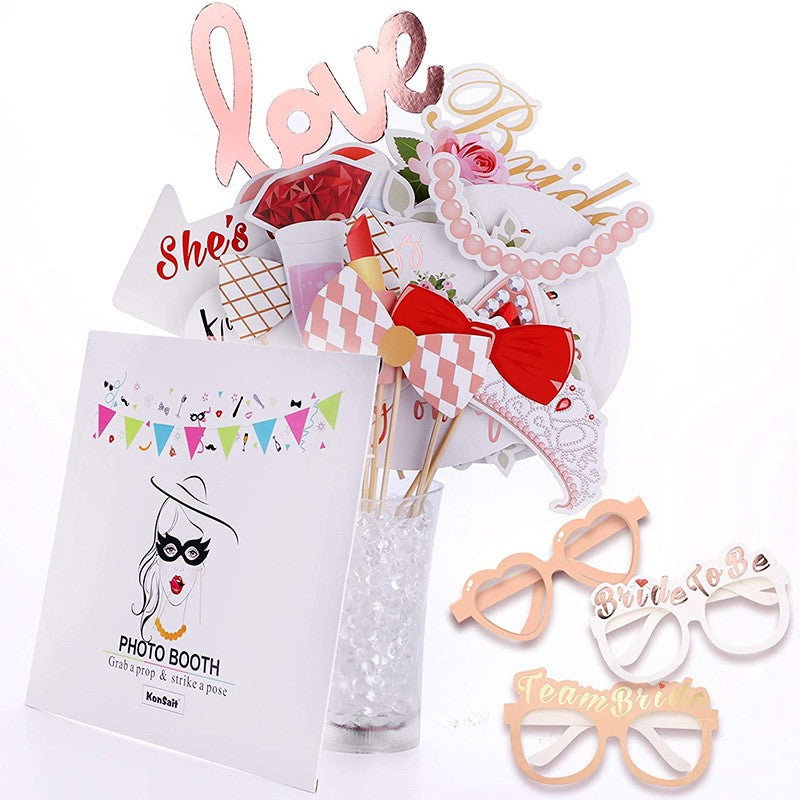 Set 23 Accesorii Foto Props, Decoratiuni Petrecerea Burlacitelor si Photo Booth, Tematica Funky, Carton si Lemn, Roz
