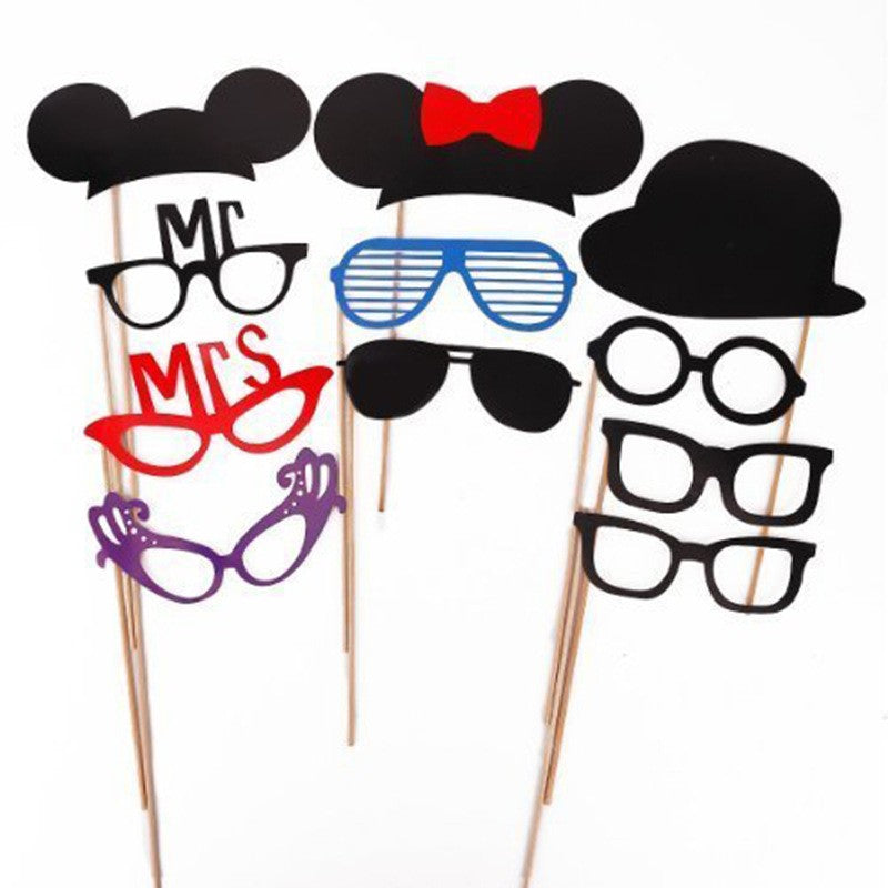 Set 31 Accesorii pentru Petrecere, Props Photo Booth pentru Nunta si Evenimente, Carton, Modele Ochelari, Pălării și Mustăți, Multicolor