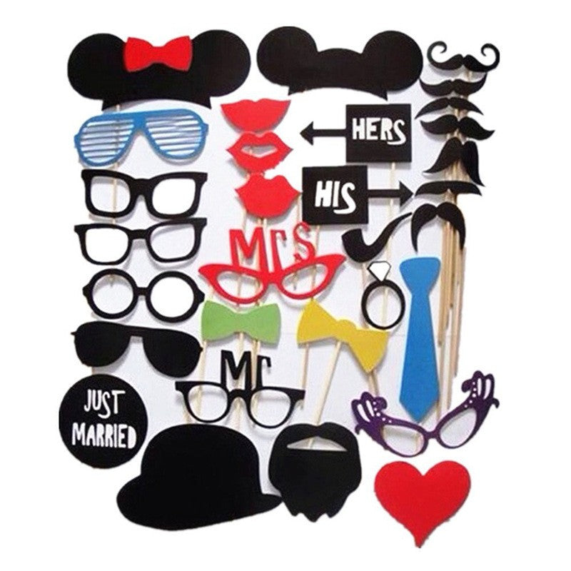 Set 31 Accesorii pentru Petrecere, Props Photo Booth pentru Nunta si Evenimente, Carton, Modele Ochelari, Pălării și Mustăți, Multicolor