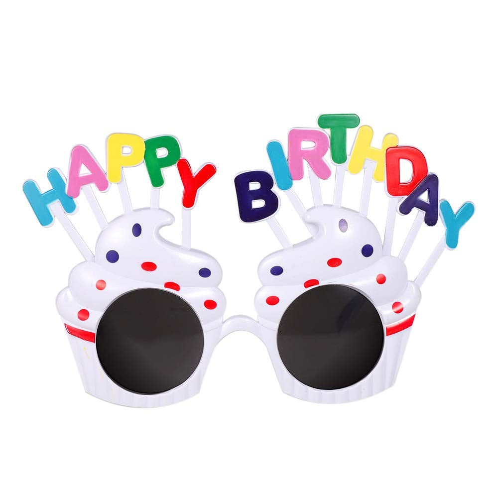Ochelari Happy Birthday, Accesorii Petrecere Aniversara cu Protectie UV, Design Prajitura, Plastic, 18.5x11.5 cm, Alb