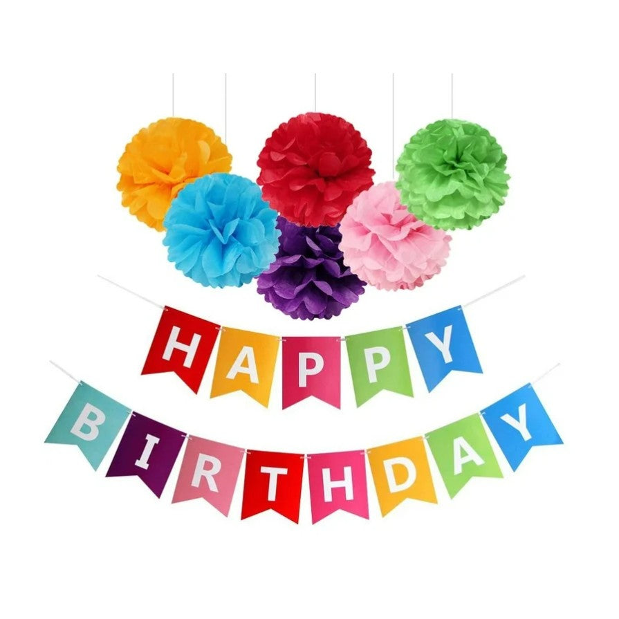 Banner Happy Birthday, Decoratiuni Petrecere Aniversara cu Stegulete, Rezistent la Intemperii, Include Rola de Ata, Multicolor, 100x200 cm