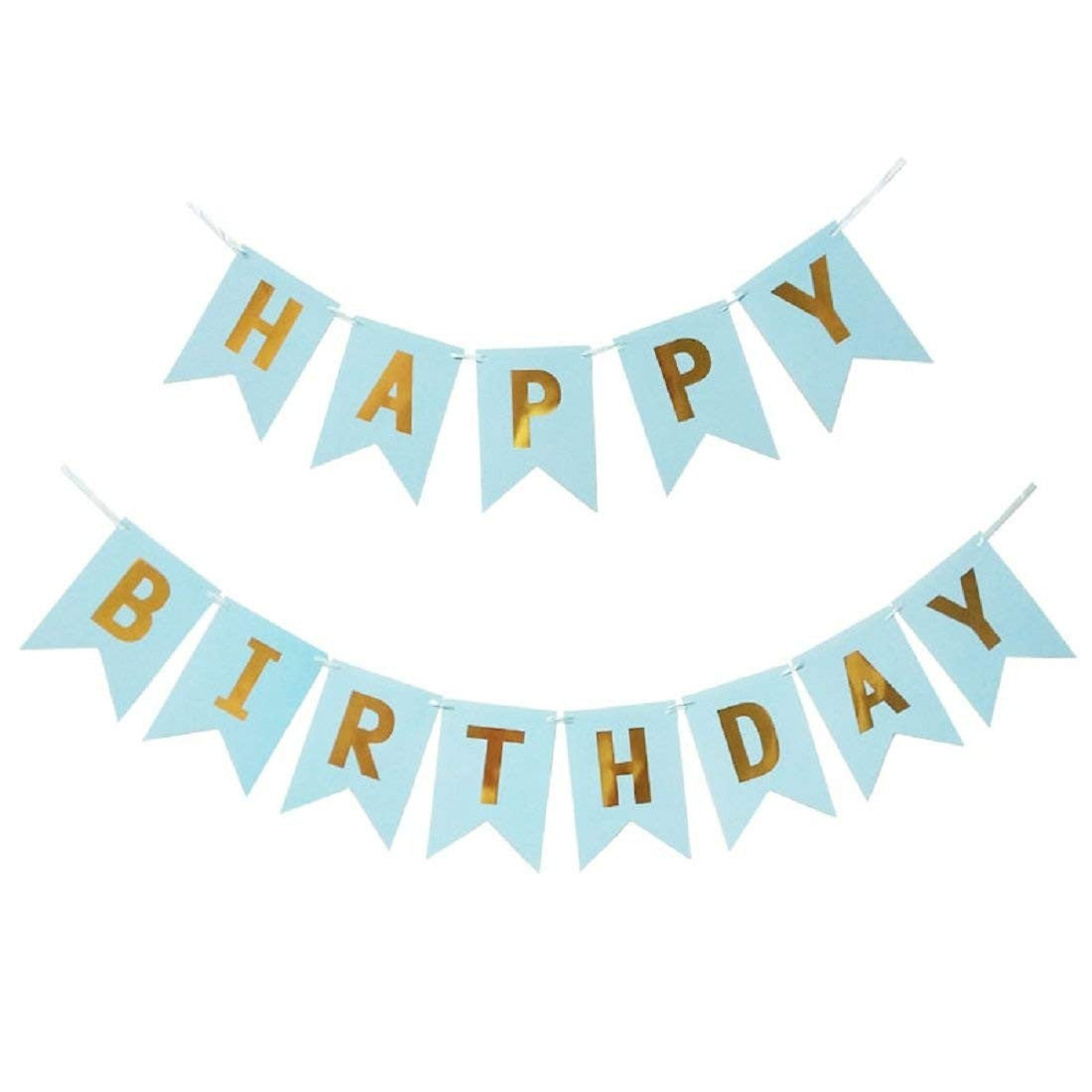 Banner Happy Birthday pentru Aniversare, Decor Petrecere cu 13 Stegulețe, Rezistent la Intemperii, Include Rolă de Ață, Albastru, 100x200 cm