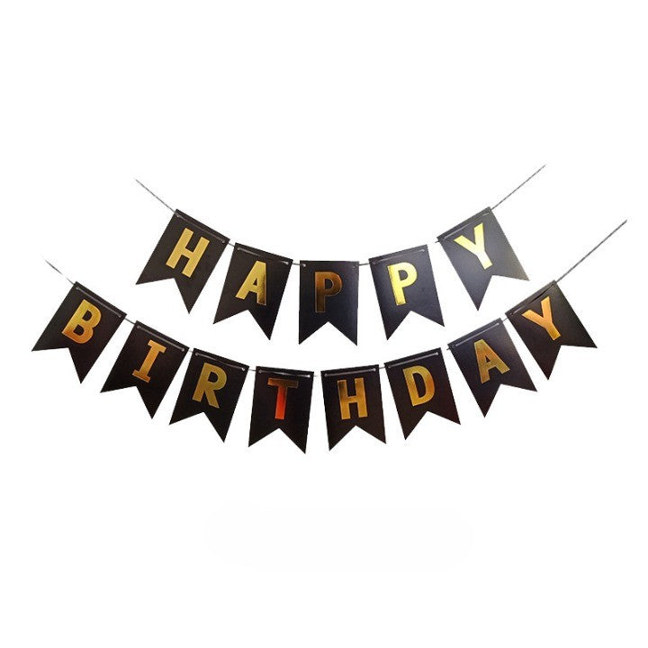 Banner Happy Birthday Pentru Petreceri Aniversare, Decoratiune Festiva Rezistenta La Intemperii, Include Rola Ata Si Stegulet 11.5x16.5 cm, Textil, 100x200 cm, Negru