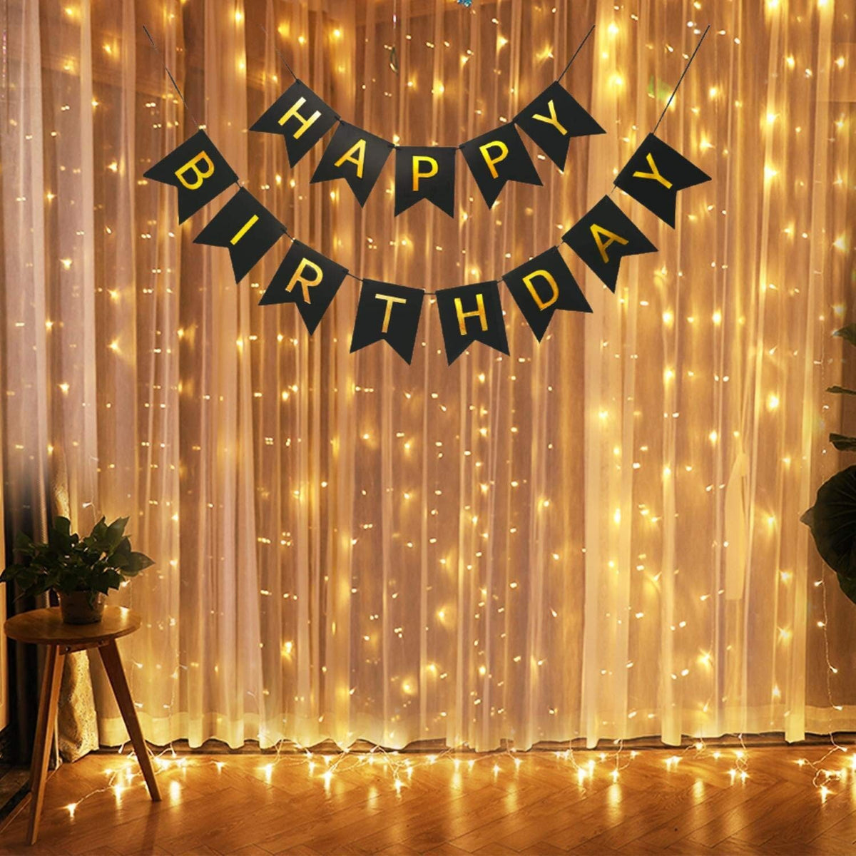 Banner Happy Birthday Pentru Petreceri Aniversare, Decoratiune Festiva Rezistenta La Intemperii, Include Rola Ata Si Stegulet 11.5x16.5 cm, Textil, 100x200 cm, Negru