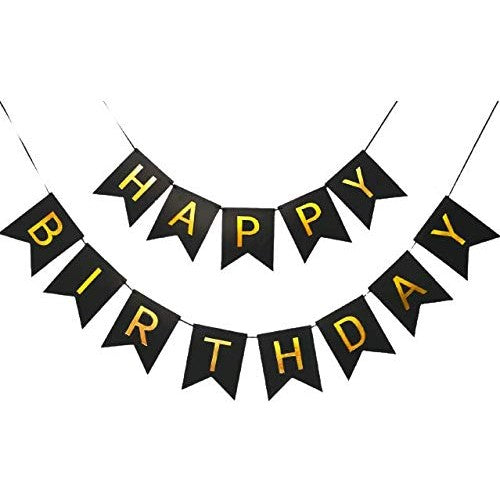 Banner Happy Birthday Pentru Petreceri Aniversare, Decoratiune Festiva Rezistenta La Intemperii, Include Rola Ata Si Stegulet 11.5x16.5 cm, Textil, 100x200 cm, Negru