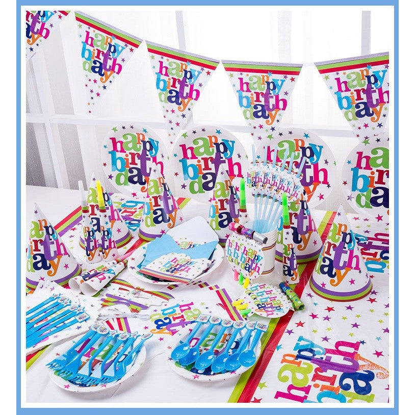 Set 6 Farfurii Unică Folosință, Imprimeu Happy Birthday, Design Festiv Aniversare, Carton și Plastic, 23 cm, Multicolor