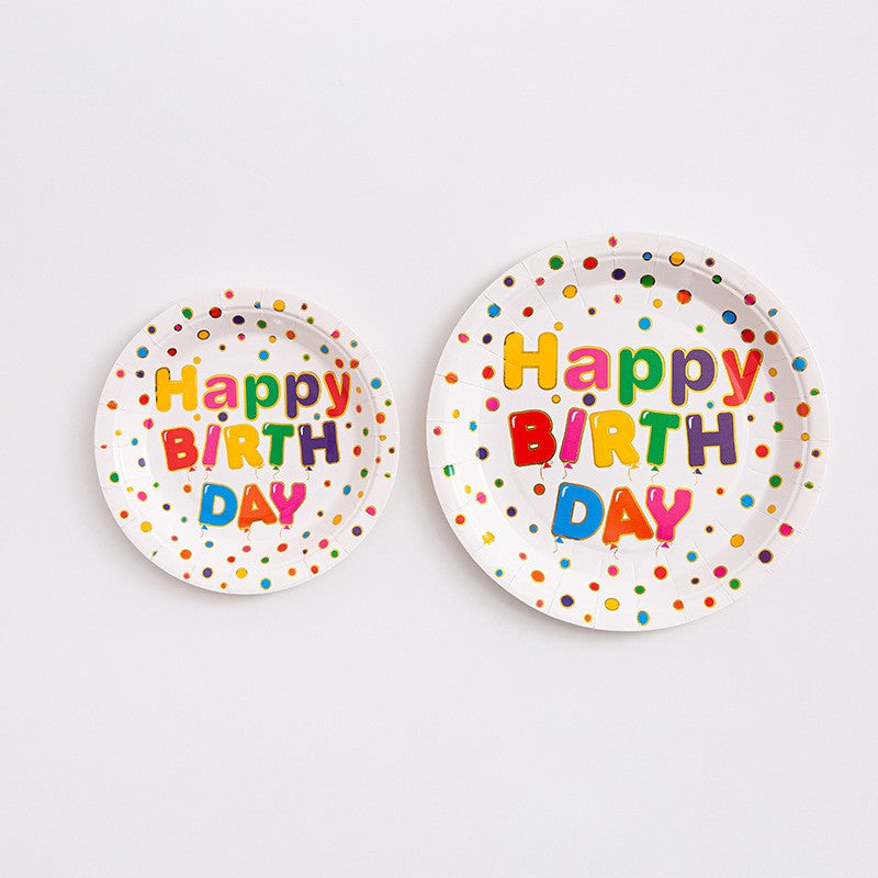Set Farfurii Unică Folosință Happy Birthday, Farfurii Carton Petrecere Aniversară, Rezistente cu Strat Protector, Multicolor, Diametru 18 cm, 10 Bucăți
