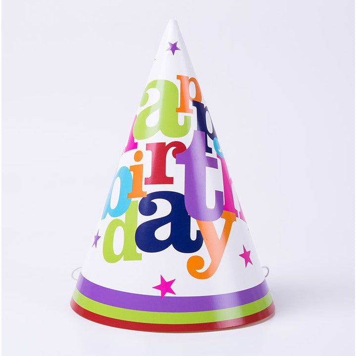 Set 6 Coifuri Happy Birthday pentru Petrecere Aniversara, Accesorii Festive cu Banda Elastica, Carton Rezistent, Multicolor, 19x15 cm