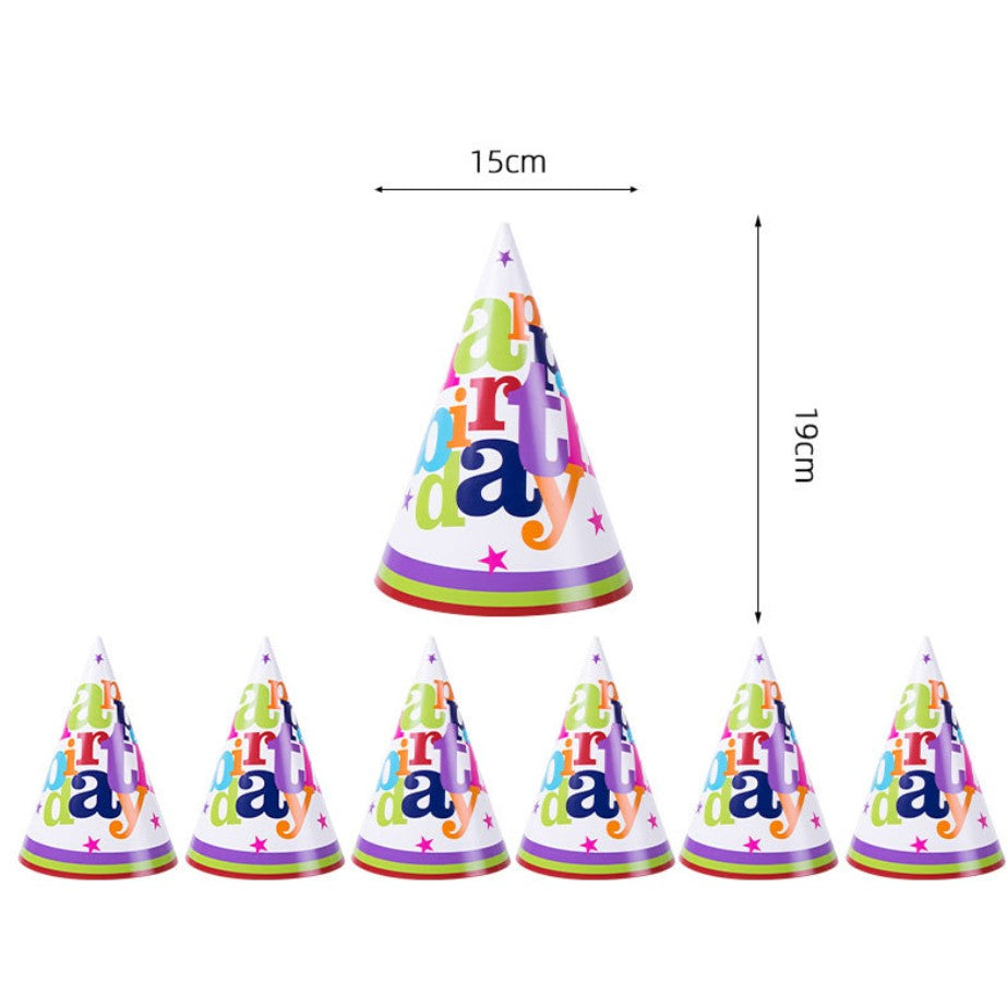 Set 6 Coifuri Happy Birthday pentru Petrecere Aniversara, Accesorii Festive cu Banda Elastica, Carton Rezistent, Multicolor, 19x15 cm