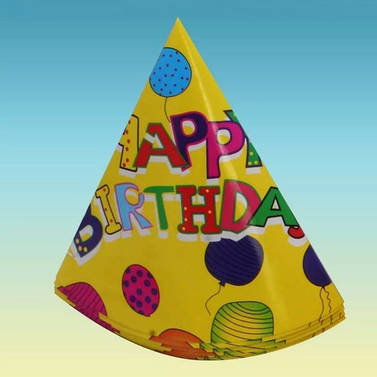 Set 6 Coifuri Petrecere Copii, Palarii Aniversare Happy Birthday, Carton Usor, 20 x 13.5 cm, Multicolor, 6 Bucati