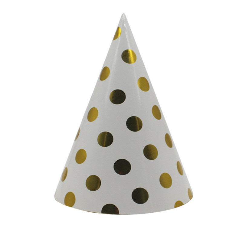 Set 6 Coifuri Petrecere, Coifuri Aniversare cu Buline, Material Metalizat cu Elastic, 20 cm, Auriu