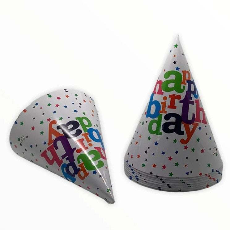 Set 6 Coifuri Petrecere Copii, Accesorii Aniversare Happy Birthday, Material Carton, Multicolor, 20 x 13.5 cm