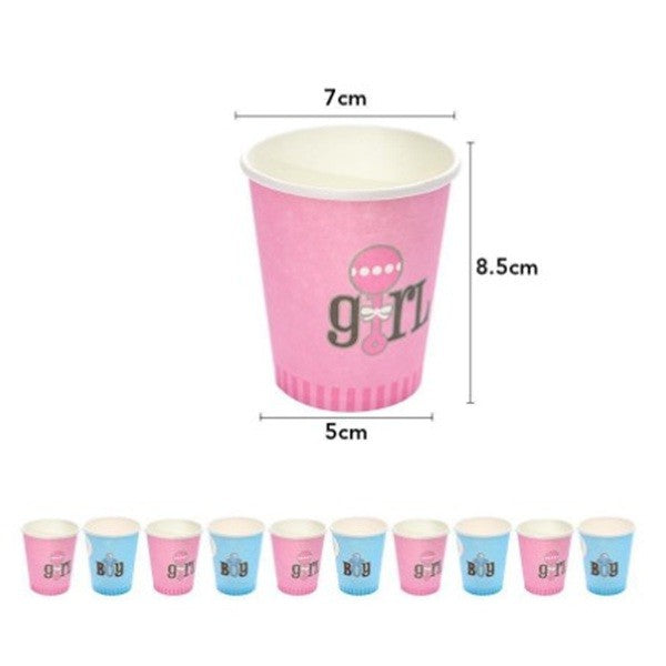 Set 10 Pahare Gender Reveal, Model Girl or Boy, Pahare Tematice din Carton Eco-Friendly, 250 ml, Roz și Albastru, 10 Bucăți