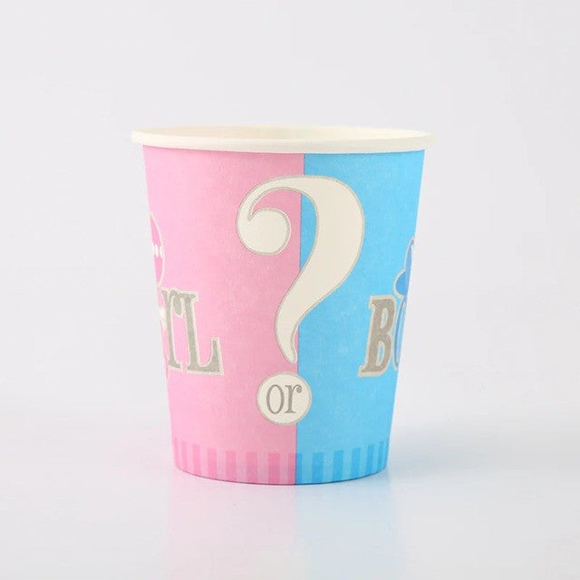 Set 10 Pahare Gender Reveal, Model Girl or Boy, Pahare Tematice din Carton Eco-Friendly, 250 ml, Roz și Albastru, 10 Bucăți