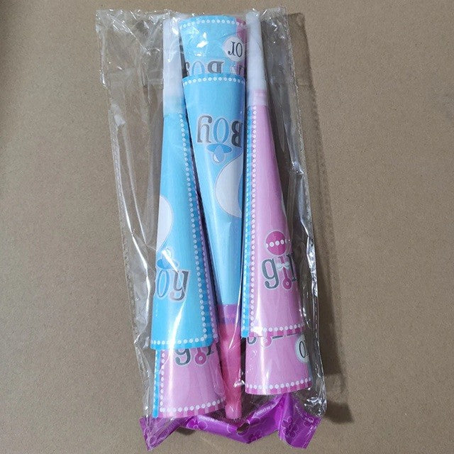 Set 6 Suflatori Gender Reveal, Trompete Petrecere Girl or Boy, Carton si Plastic, 20 x 5 cm, Roz si Albastru, 6 Bucati