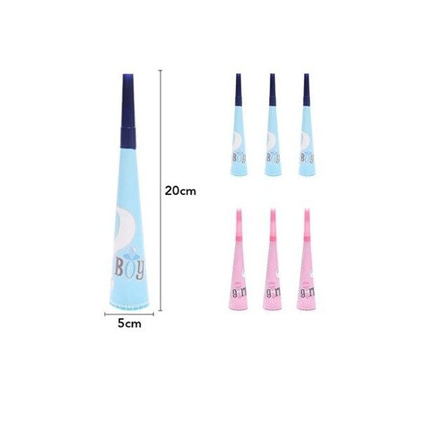 Set 6 Suflatori Gender Reveal, Trompete Petrecere Girl or Boy, Carton si Plastic, 20 x 5 cm, Roz si Albastru, 6 Bucati