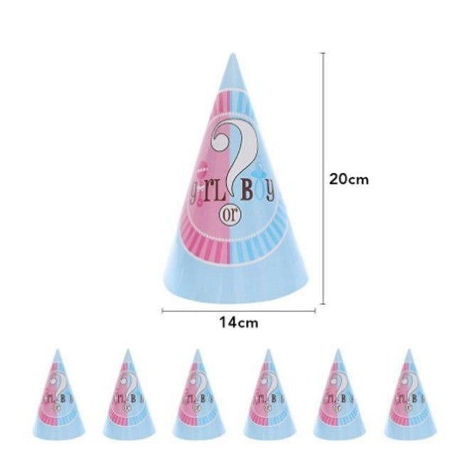 Set Coifuri Gender Reveal, Model Girl or Boy cu Elastic, Carton Rezistent, Roz si Albastru, 20 x 14 cm, 6 Bucati