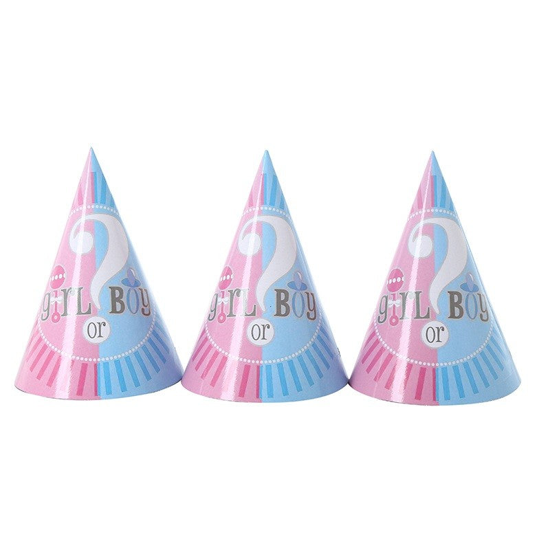 Set Coifuri Gender Reveal, Model Girl or Boy cu Elastic, Carton Rezistent, Roz si Albastru, 20 x 14 cm, 6 Bucati