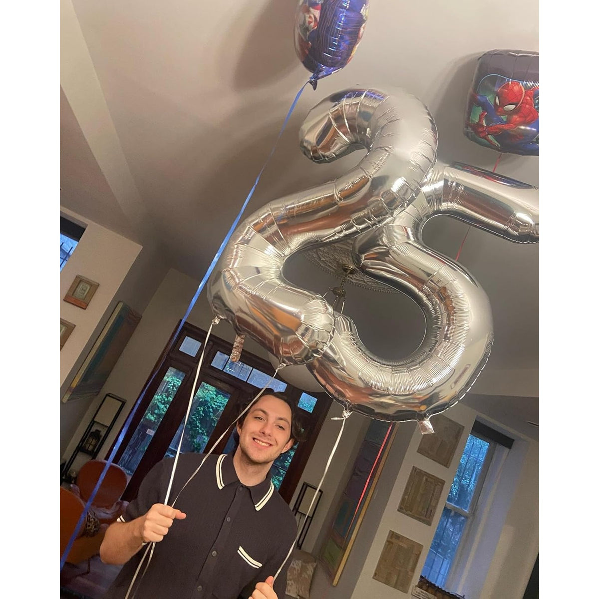 Balon Aniversar Cifra 5, Figurina din Folie de Aluminiu, Umflare cu Aer sau Heliu, Pai Inclus, Argintiu, 80 cm