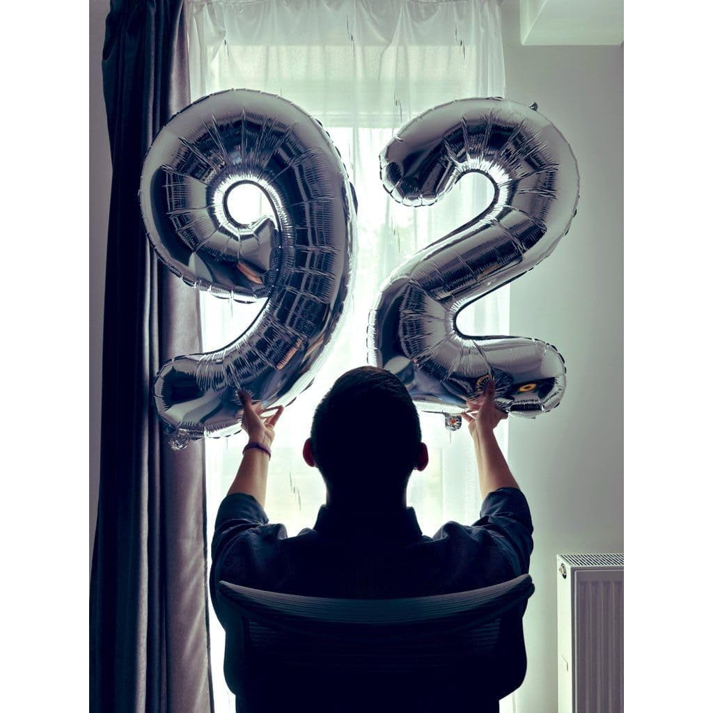 Balon Figurina Cifra 9, Balon Aniversar din Folie Metalizata, Umflare Aer sau Heliu, Include Pai Umflare, 80 cm, Argintiu