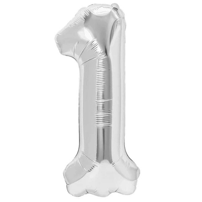 Balon Aniversar Cifra 1, Figurina Din Folie Metalizata, Umflare Aer Sau Heliu, Include Pai, Inaltime 80 cm, Argintiu