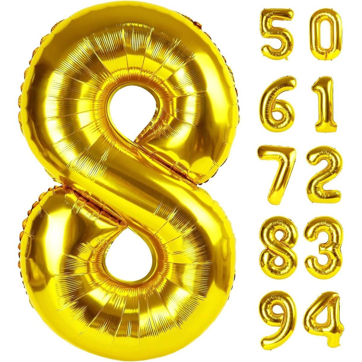 Balon Aniversar Cifra 8, Figurina din Folie de Aluminiu, Umflare Aer sau Heliu, include Pai, Auriu, 80 cm