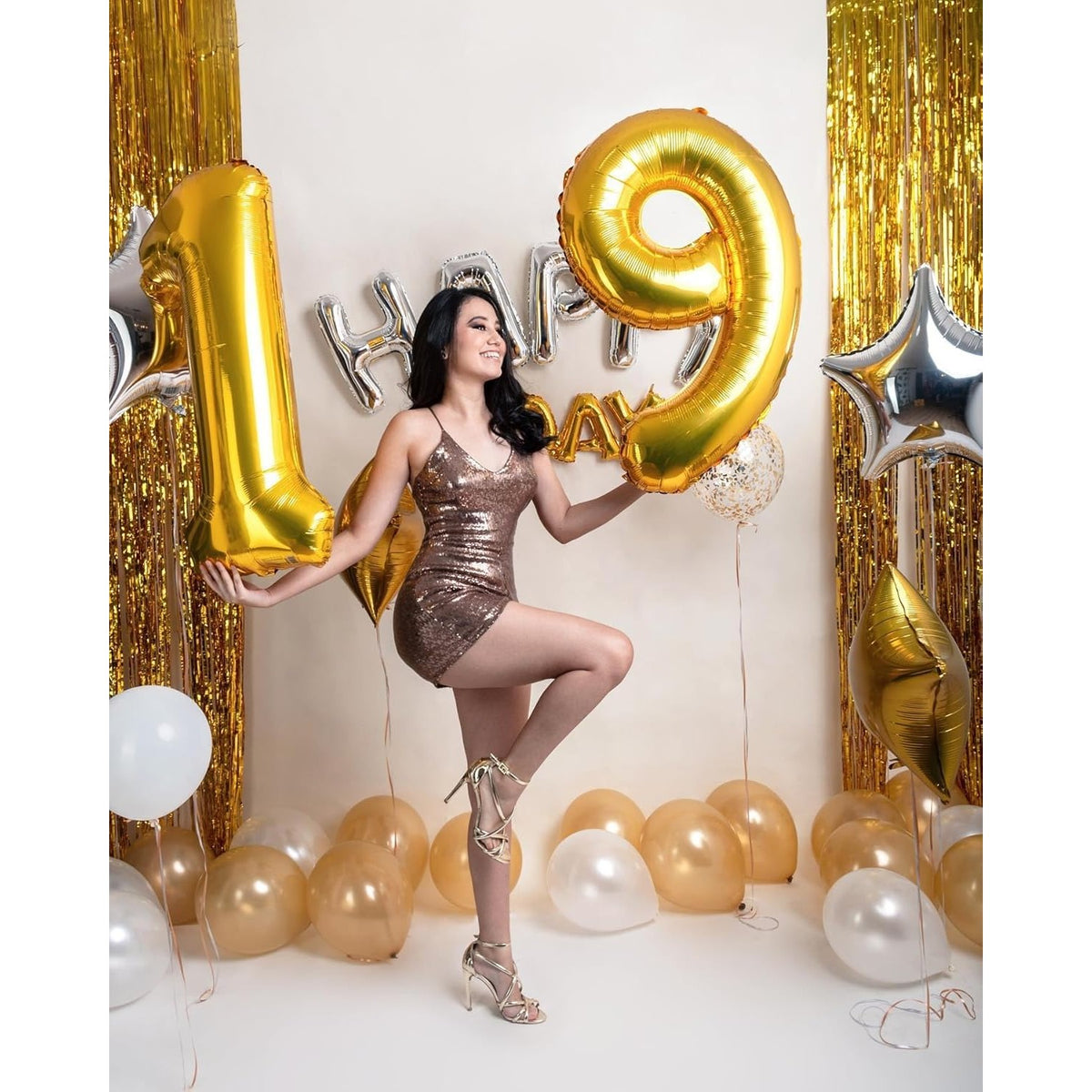 Balon Aniversar Cifra 9, Figurina din Folie Metalizata, Umflare cu Aer sau Heliu, Include Pai de Umflare, 80 cm, Auriu